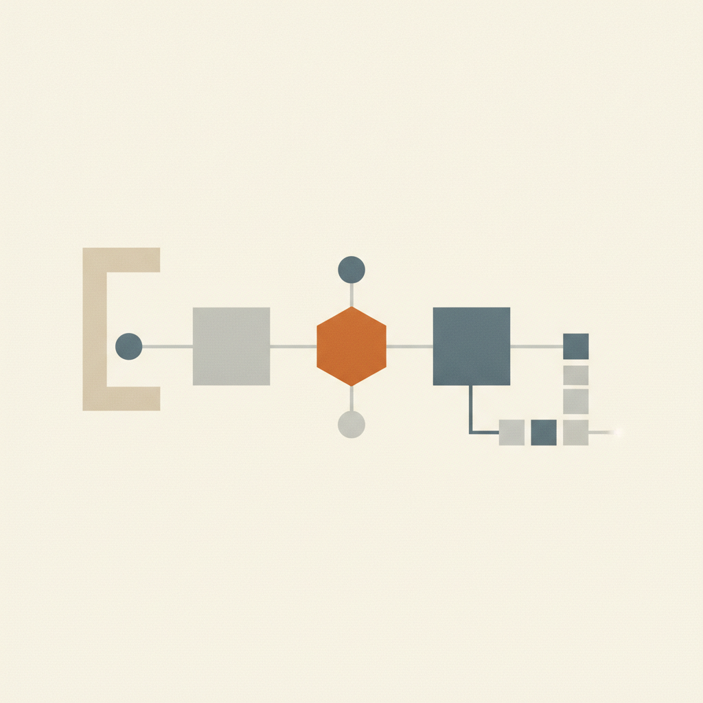 Abstract illustration of tangled threads being sorted into a clean pattern on a neutral background